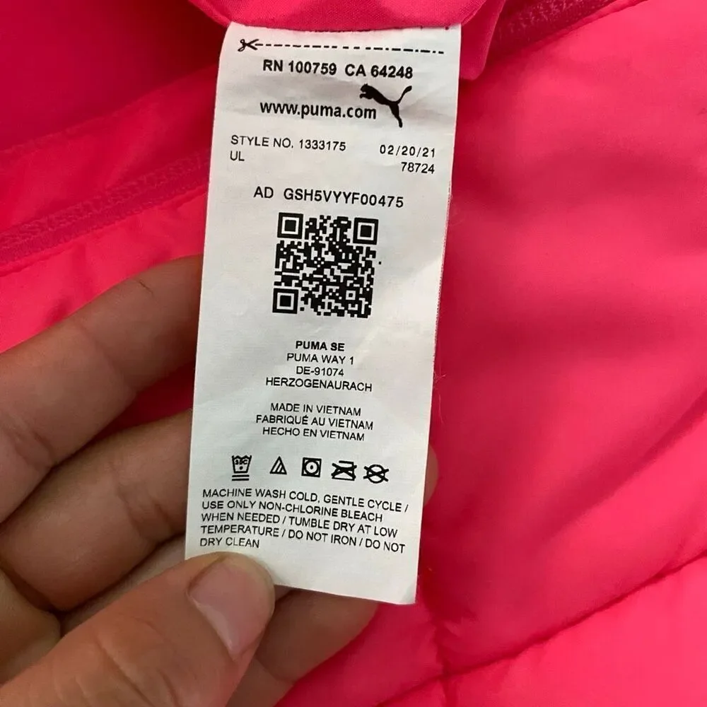 Puma Girls Pink Puffer Vest Size S 7/8 Quilted Zip Up Winter Outerwear